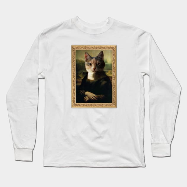 Monalisa Cat Louvre Long Sleeve T-Shirt by creativeballoon